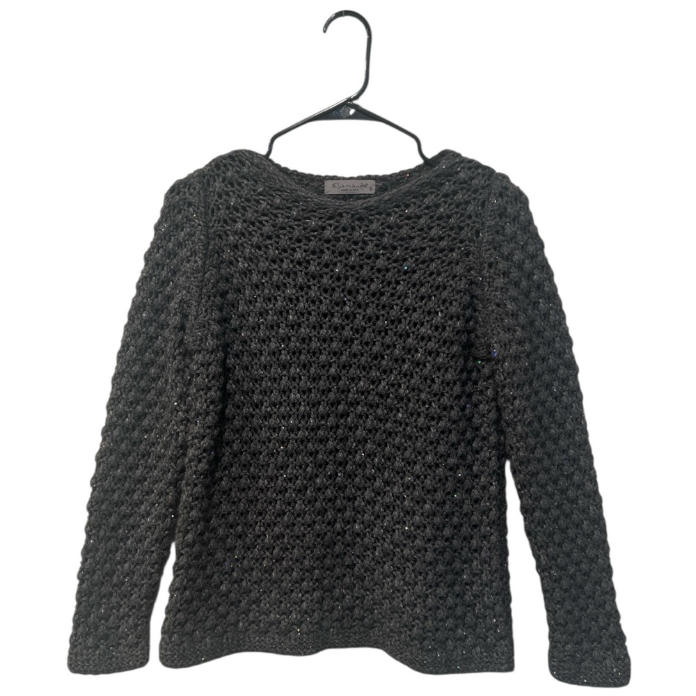 Elsamanda open knit long sleeve dark gray sparkle sweater size small